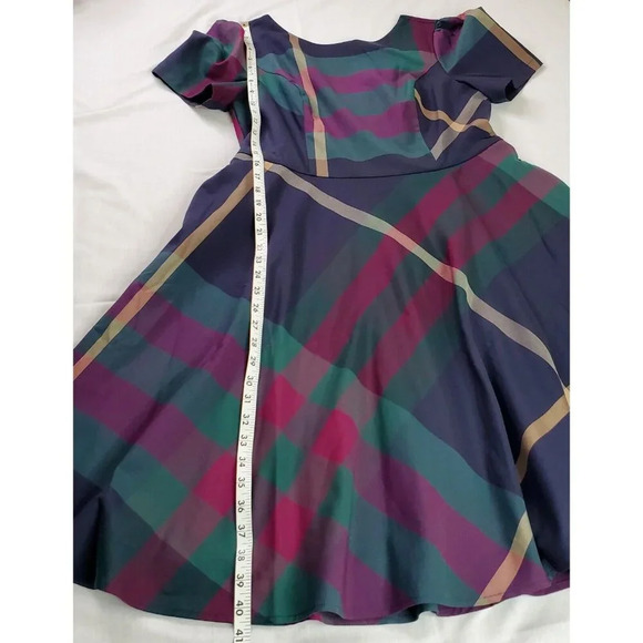 Modcloth Definitively Darling Fit and Flare Dress Womens 14 Blue Plaid Retro Fab - Picture 13 of 16